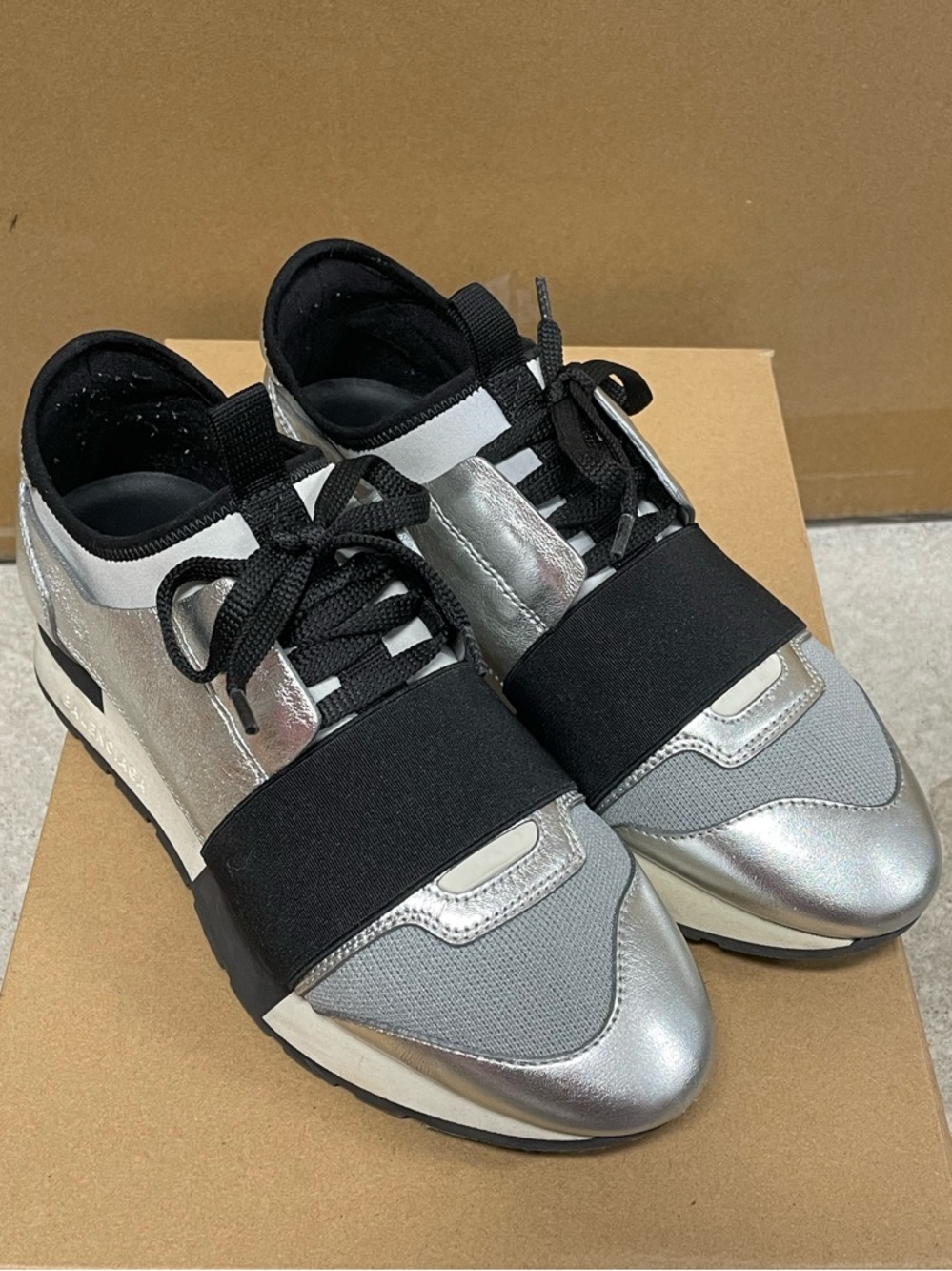 Women’s Balenciaga Race Runner Sneakers | Silver Metallic | Size 35